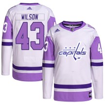 Men's Adidas Washington Capitals Tom Wilson White/Purple Hockey Fights Cancer Primegreen Jersey - Authentic