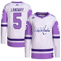 Youth Adidas Washington Capitals Rod Langway White/Purple Hockey Fights Cancer Primegreen Jersey - Authentic