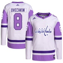 Youth Adidas Washington Capitals Alex Ovechkin White/Purple Hockey Fights Cancer Primegreen Jersey - Authentic