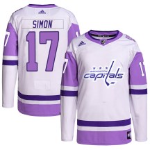 Youth Adidas Washington Capitals Chris Simon White/Purple Hockey Fights Cancer Primegreen Jersey - Authentic