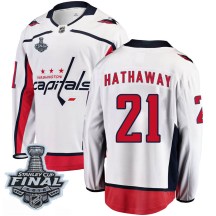 Men's Fanatics Branded Washington Capitals Garnet Hathaway White Away 2018 Stanley Cup Final Patch Jersey - Breakaway