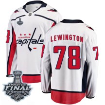 Men's Fanatics Branded Washington Capitals Tyler Lewington White Away 2018 Stanley Cup Final Patch Jersey - Breakaway