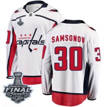 Men's Fanatics Branded Washington Capitals Ilya Samsonov White Away 2018 Stanley Cup Final Patch Jersey - Breakaway