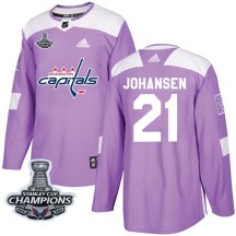 Men's Adidas Washington Capitals Lucas Johansen Purple Fights Cancer Practice 2018 Stanley Cup Champions Patch Jersey - Authentic