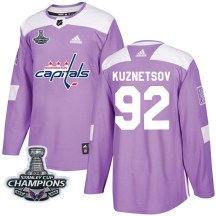 Men's Adidas Washington Capitals Evgeny Kuznetsov Purple Fights Cancer Practice 2018 Stanley Cup Champions Patch Jersey - Authentic