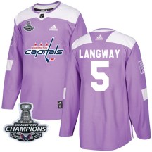 Men's Adidas Washington Capitals Rod Langway Purple Fights Cancer Practice 2018 Stanley Cup Champions Patch Jersey - Authentic