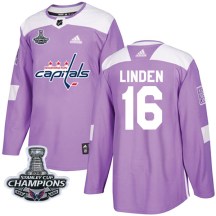 Men's Adidas Washington Capitals Trevor Linden Purple Fights Cancer Practice 2018 Stanley Cup Champions Patch Jersey - Authentic