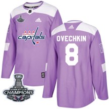 Men's Adidas Washington Capitals Alexander Ovechkin Purple Fights Cancer Practice 2018 Stanley Cup Champions Patch Jersey - Authentic