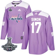 Men's Adidas Washington Capitals Chris Simon Purple Fights Cancer Practice 2018 Stanley Cup Champions Patch Jersey - Authentic