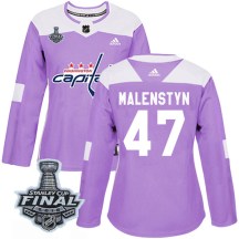 Women's Adidas Washington Capitals Beck Malenstyn Purple Fights Cancer Practice 2018 Stanley Cup Final Patch Jersey - Authentic