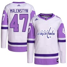 Youth Adidas Washington Capitals Beck Malenstyn White/Purple Hockey Fights Cancer Primegreen Jersey - Authentic